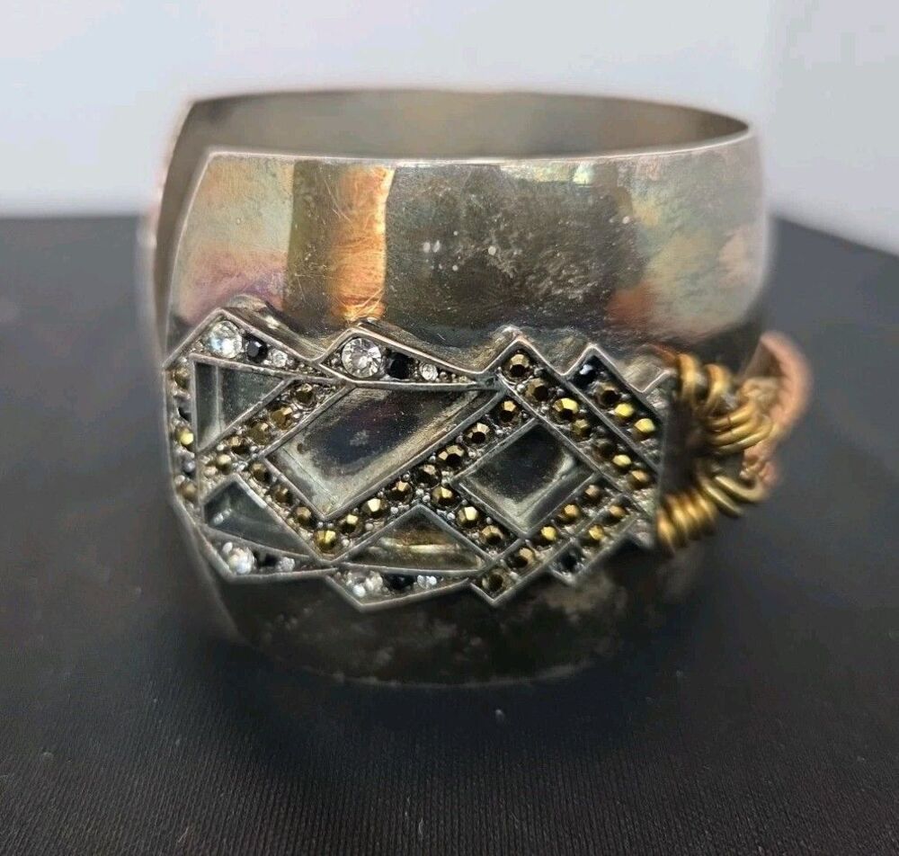 Anna Sheffield BingBang 2" Silver plated Cuff Bracelet Heavy Unique mixed metals